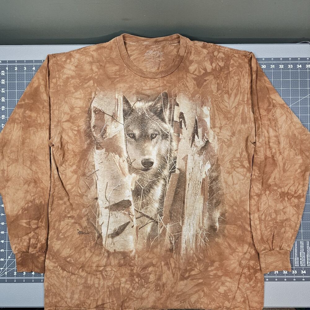 The Mountain Wolf Tshirt XL Amber Brown Tie Dye Collin Bogle Long Sleeve Y2K